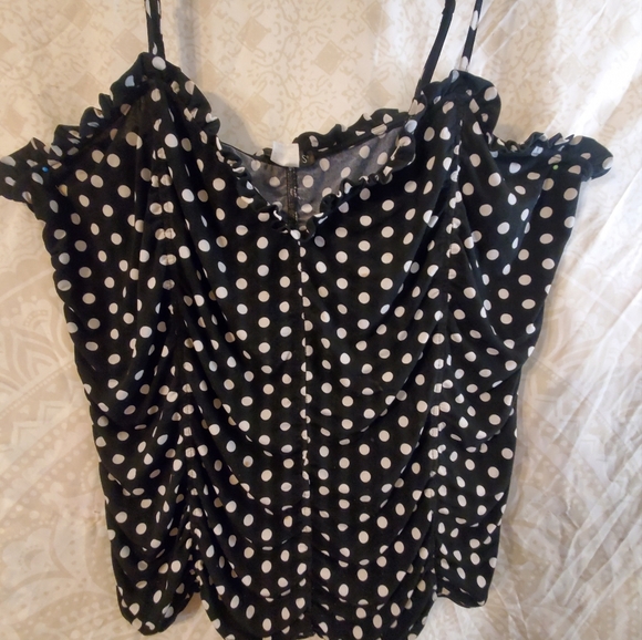 VENUS 2X PolkaDot Ruffle Trim Silky Ruched Tank - Picture 4 of 7